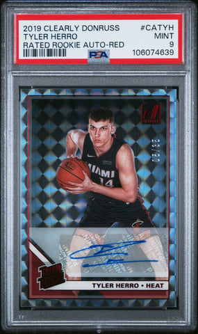 Tyler Herro - 2019 Panini Clearly Donruss Rated Rookie Autographs Red PSA 9