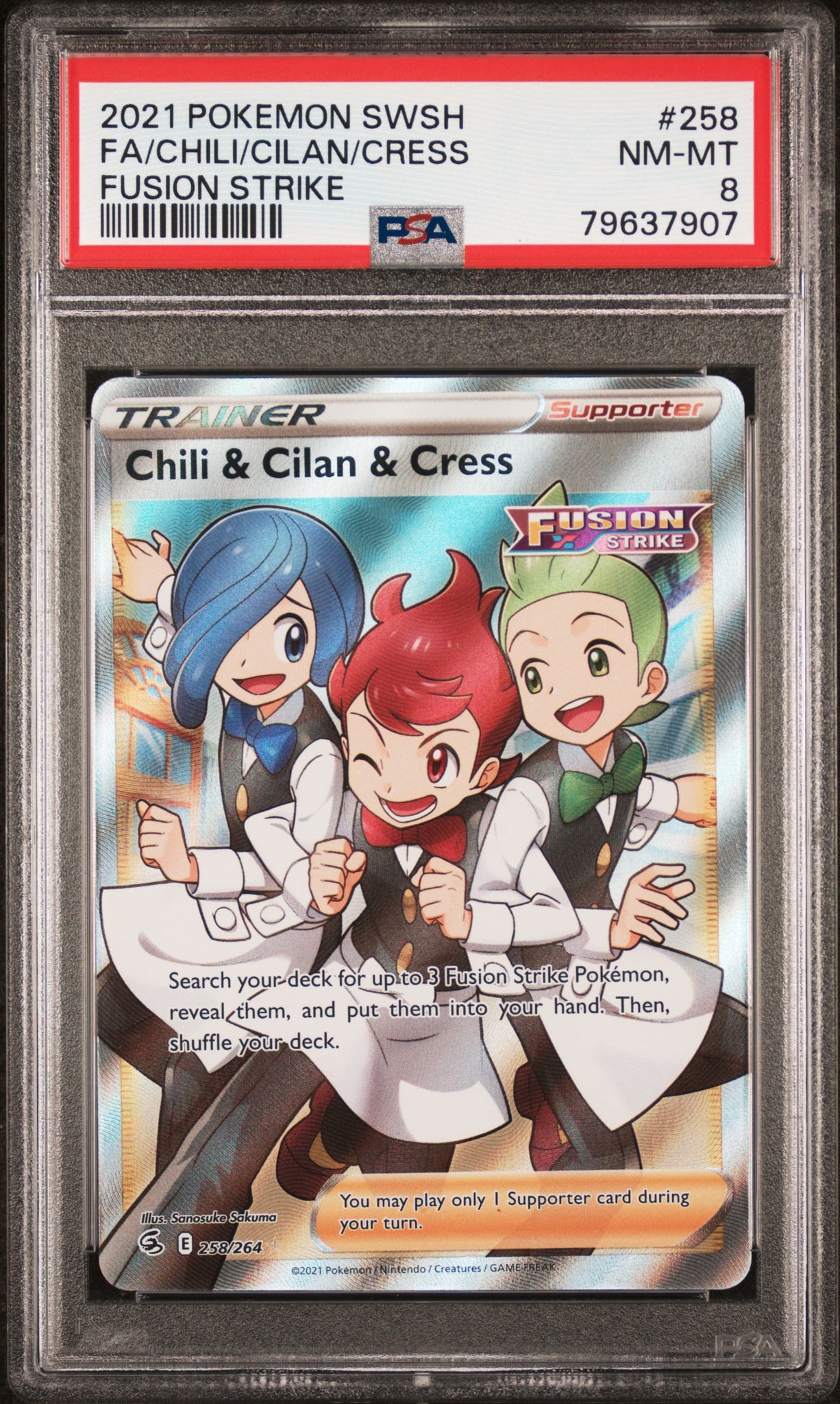 PokéMon TCG Cress Cilan Chili Fa #258 Fusion Strike PSA 8