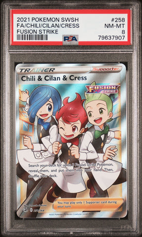 PokéMon TCG Cress Cilan Chili Fa #258 Fusion Strike PSA 8