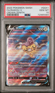 PokéMon TCG Raikou V Fa #GG41 Crown Zenith PSA 10