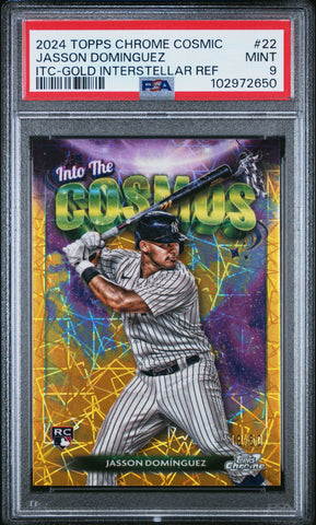 Jasson Dominguez - 2024 Topps Chrome Cosmic Into The Cosmos Itc Gold Interstellar Ref PSA 9