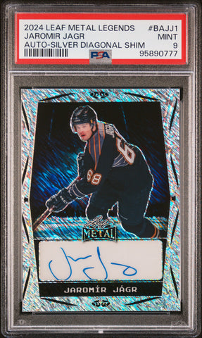 Jaromir Jagr - 2024 Leaf Metal Legends Autographs Silver Diagonal Shim PSA 9