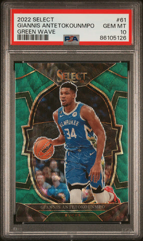 Giannis Antetokounmpo - 2022 Panini Select Green Wave PSA 10