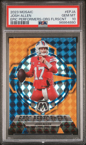 Josh Allen - 2023 Panini Mosaic Epic Performers Org Flrscnt PSA 10