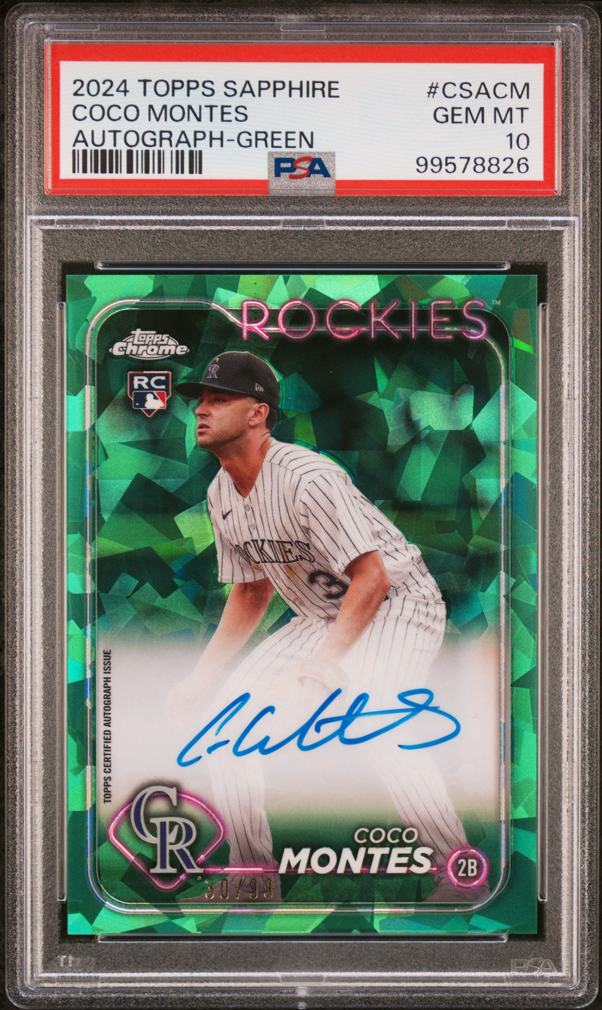 Coco Montes - 2024 Topps Chrome Sapphire Chrome Sapphire Autographs Green PSA 10