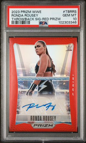 Ronda Rousey - 2023 Panini Prizm WWE Throwback Signatures Red PSA 10