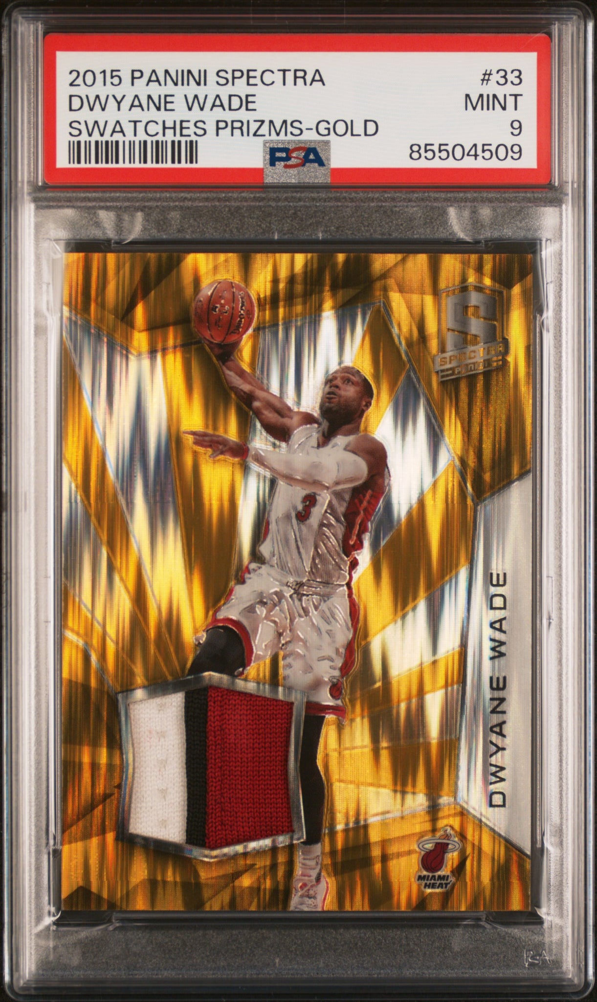 Dwyane Wade - 2015 Panini Spectra Swatches Prizms Gold PSA 9