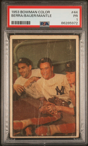 Mantle Bauer Berra - 1953 Bowman Color PSA 1