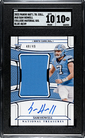 Sam Howell 2022 Panini National Treasures Collegiate Blue Auto /49 SGC 10