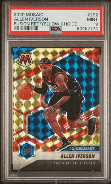 Allen Iverson - 2020 Panini Mosaic Fusion Red Yellow Choice PSA 9