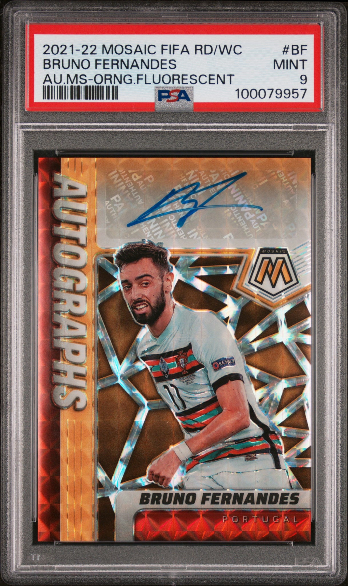 Bruno Fernandes - 2021 Mosaic FIFA World Cup Auto Orange Fluorescent PSA 9 /50