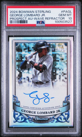 George Lombard JR. - 2024 Bowman Sterling Prospect Autographs Wave Refractor PSA 10