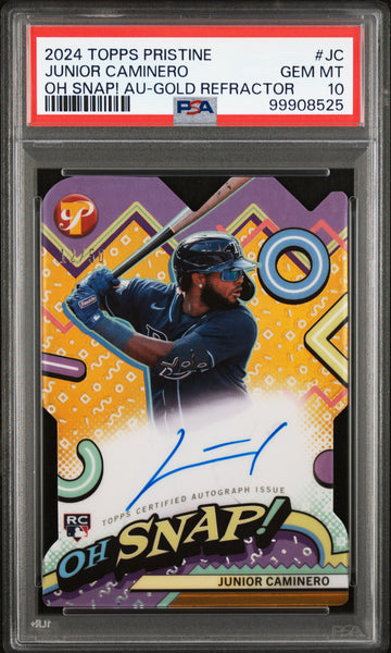 Junior Caminero - 2024 Topps Pristine Oh Snap! Autographs Gold Refractor PSA 10