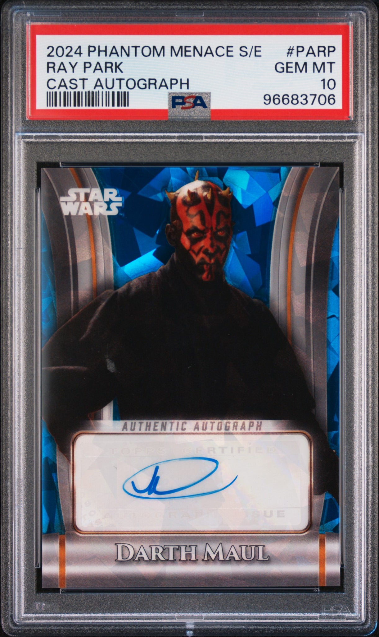 2024 Topps Chrome Sapphire Star Wars Auto Ray Park PSA 10