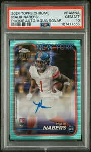 Malik Nabers - 2024 Chrome Rookie Auto Variations Aqua Sonar PSA 10 133/199