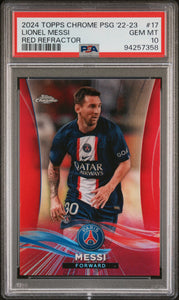 Lionel Messi - 2024 Topps Chrome /5 Soccer Red Refractor PSA 10