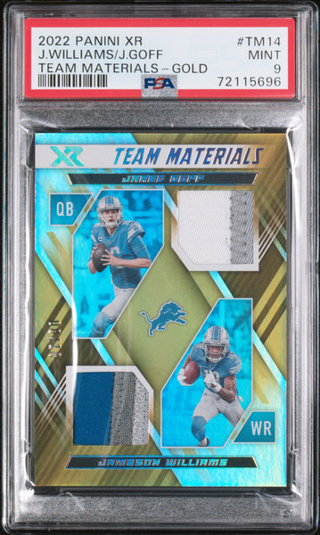 J. Goff J. Williams - 2022 Panini XR Team Materials Gold PSA 9