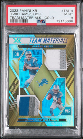 J. Goff J. Williams - 2022 Panini XR Team Materials Gold PSA 9