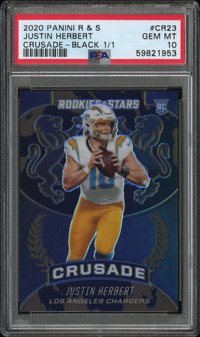 Justin Herbert - 2020 Panini Rookies & Stars Crusade Black 1 1 PSA 10
