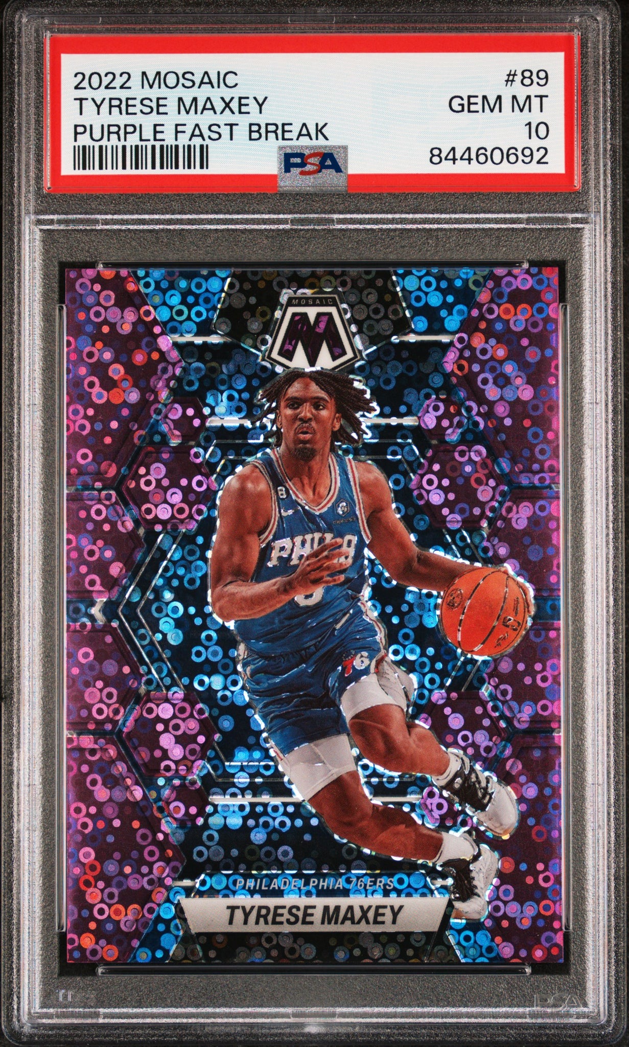 Tyrese Maxey - 2022 Panini Mosaic Purple Fast Break PSA 10