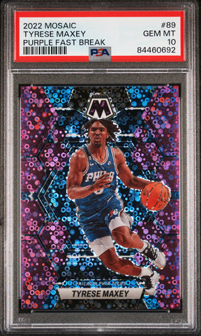 Tyrese Maxey - 2022 Panini Mosaic Purple Fast Break PSA 10