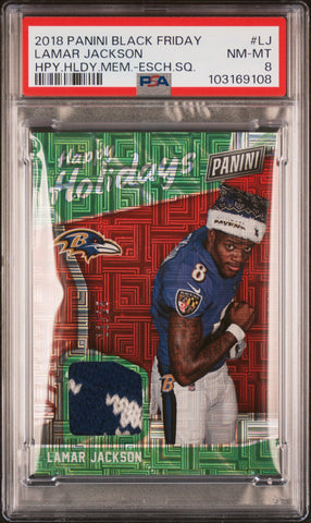 Lamar Jackson - 2018 Panini Black Friday Happy Holidays Memorabilia 11/25 PSA 8