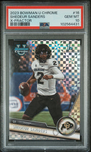 Shedeur Sanders - 2023 Bowman University Chrome X Fractor PSA 10