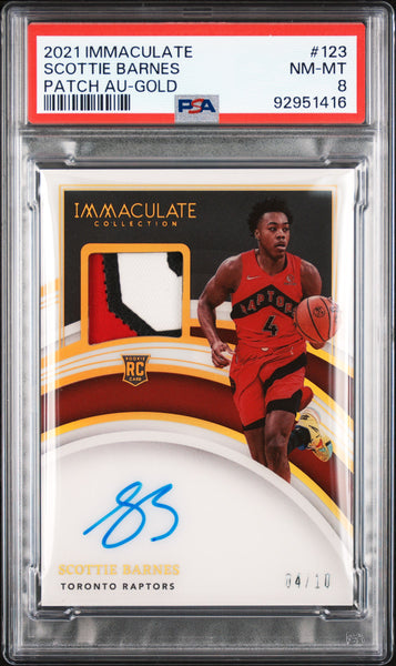 Scottie Barnes 2021 Panini Immaculate Gold RPA Patch Auto PSA 8 04/10 JSY #