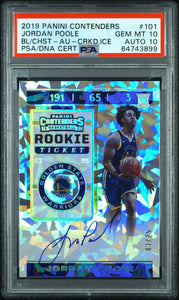 Jordan Poole 2019 Panini Contenders Cracked ice auto PSA 10 03/25 JSY #