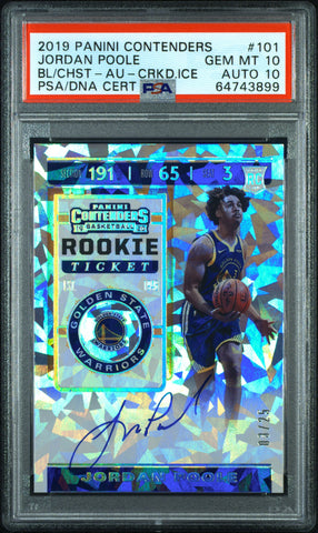 Jordan Poole 2019 Panini Contenders Cracked ice auto PSA 10 03/25 JSY #