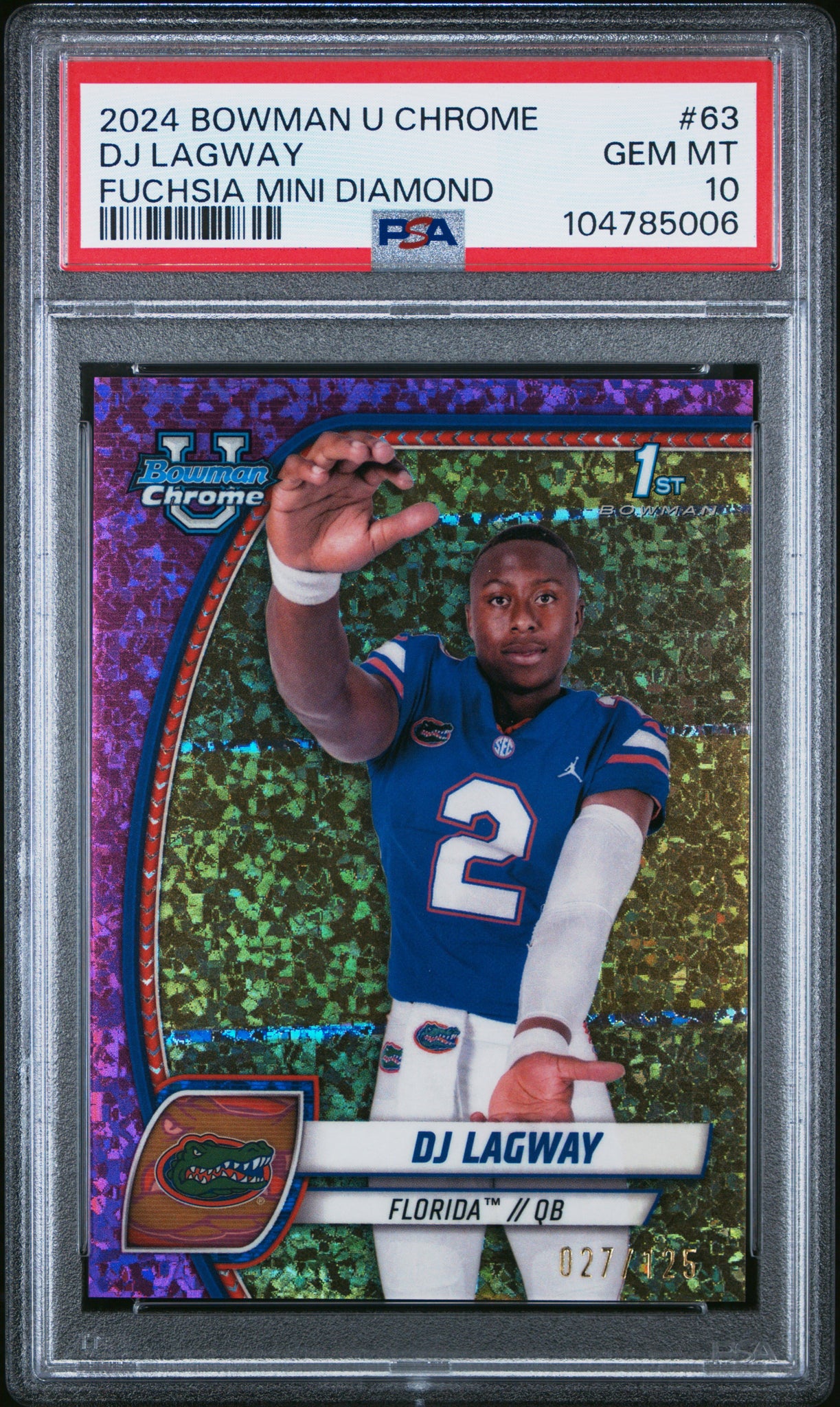 DJ Lagway - 2024 Bowman University Chrome Fuchsia Mini Diamond PSA 10