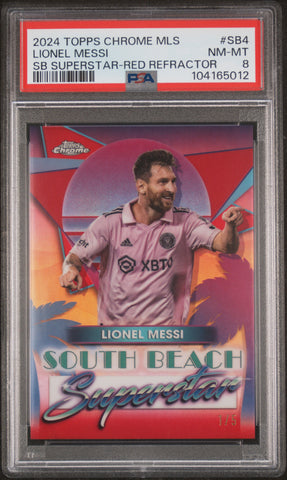 Lionel Messi - 2024 Topps Chrome MLS South Beach Superstars SB Red Refractor PSA 8