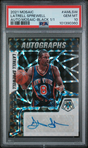 Latrell Sprewell - 2021 Panini  Mosaic Autograph Mosaic Black 1/1 PSA 10