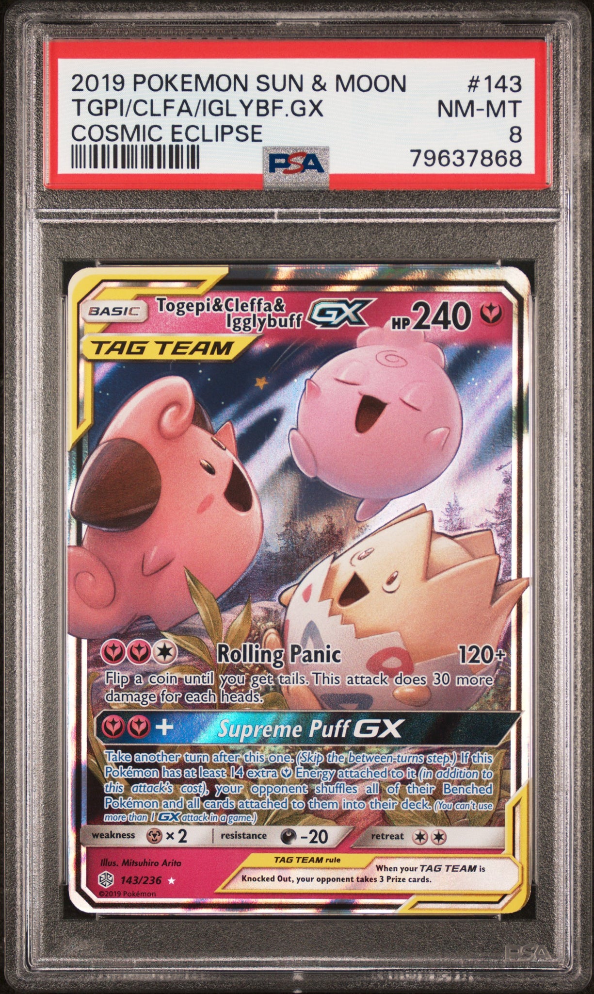 PokéMon TCG Iglybf. GX Clfa Tgpi #143 Cosmic Eclipse PSA 8