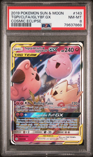 PokéMon TCG Iglybf. GX Clfa Tgpi #143 Cosmic Eclipse PSA 8