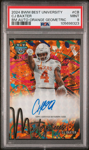 CJ Baxter - 2024 Bowman Best U Masterpieces Autographs Orange Geometric PSA 9