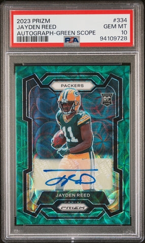 Jayden Reed - 2023 Panini Prizm Autograph Green Scope PSA 10