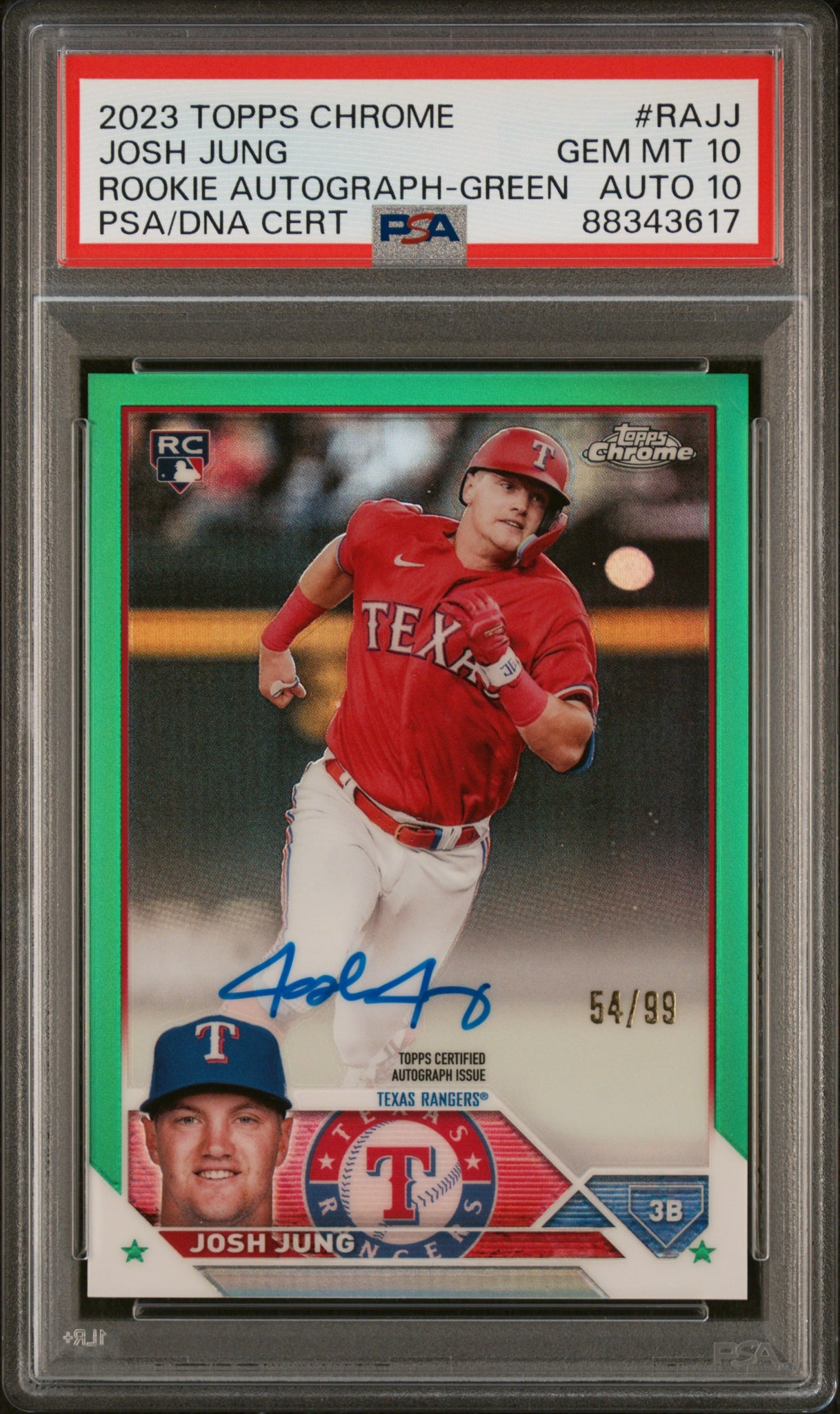 Josh Jung - 2023 Topps Chrome Rookie Autograph Green Ref PSA 10