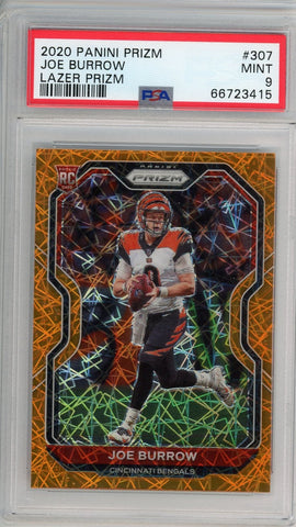 JOE BURROW - 2020 Football Prizm Orange Lazer Rookie PSA 9