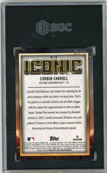 CORBIN CARROLL - 2023 Baseball Bowman Chrome Mega Box "Iconic" Yellow Rookie 8/75 SGC 9.5