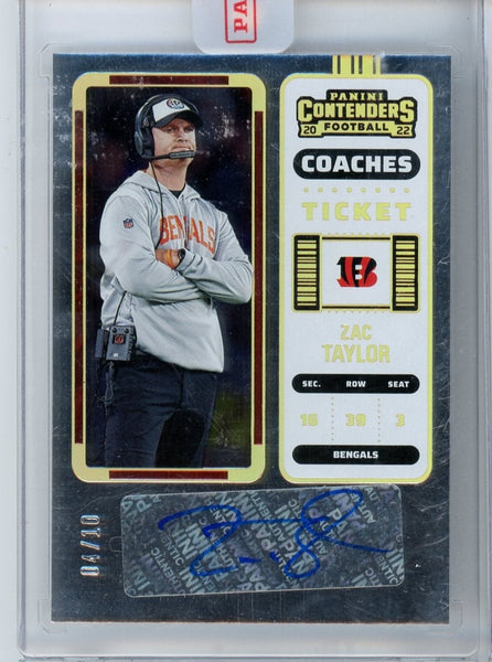 ZAC TAYLOR - 2022 Football Contenders "Coaches Ticket" Gold Auto 4/10