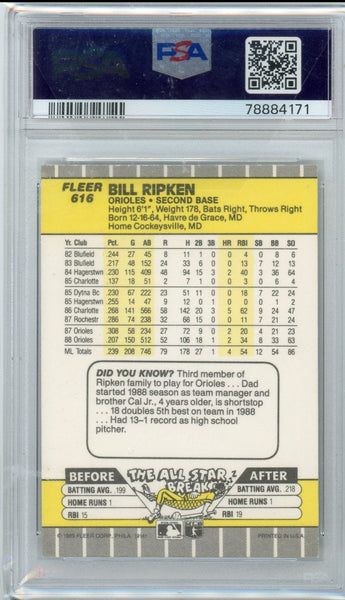 BILLY RIPKEN - 1989 Baseball Fleer FF Error Signed PSA Authentic/Auto 10