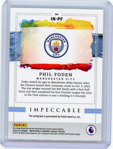 PHIL FODEN - 2022-23 soccer  Impeccable Indelible Ink Auto 08/59