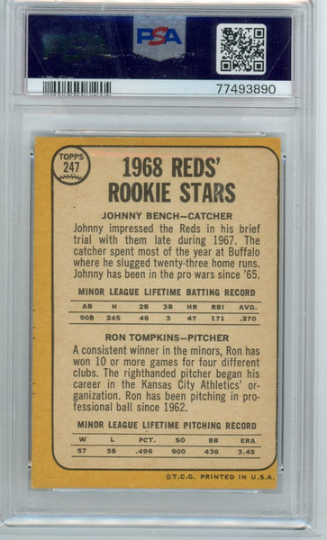 JOHNNY BENCH - 1968 Baseball Topps Signed Rookie PSA Authentic/Auto 10