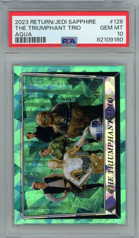 THE TRIUMPHANT TRIO - 2023 RETURN OF THE JEDI SAPPHIRE AQUA /75 PSA 10