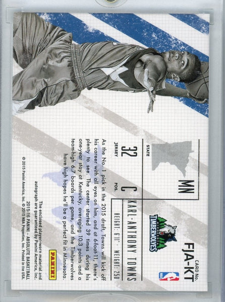 KARL ANTHONY TOWNS - 2015-16 Basketball Absolute "Frequent Flyers" Rookie Jersey Auto 106/149