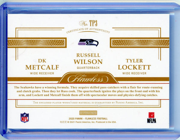 RUSSELL WILSON / DK METCALF / TYLER LOCKETT - 2020 Football Flawless Triple Patch 05/20