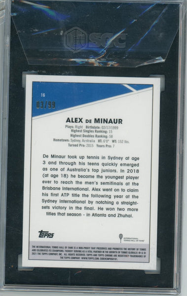 ALEX DE MINAUR - 2021 Tennis Chrome Sapphire White 3/99 SGC 10