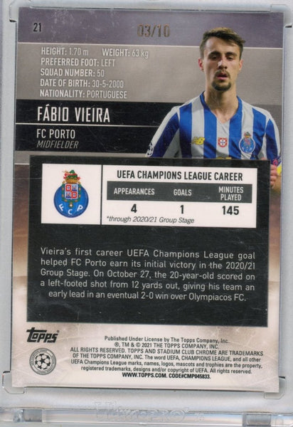 FABIO VIEIRA - 2021-22 Soccer Stadium Club Blue Orange Electric Rookie /10