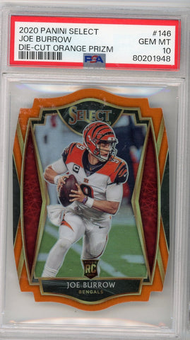 JOE BURROW - 2020 Football Select Orange Die Cut Rookie PSA 10